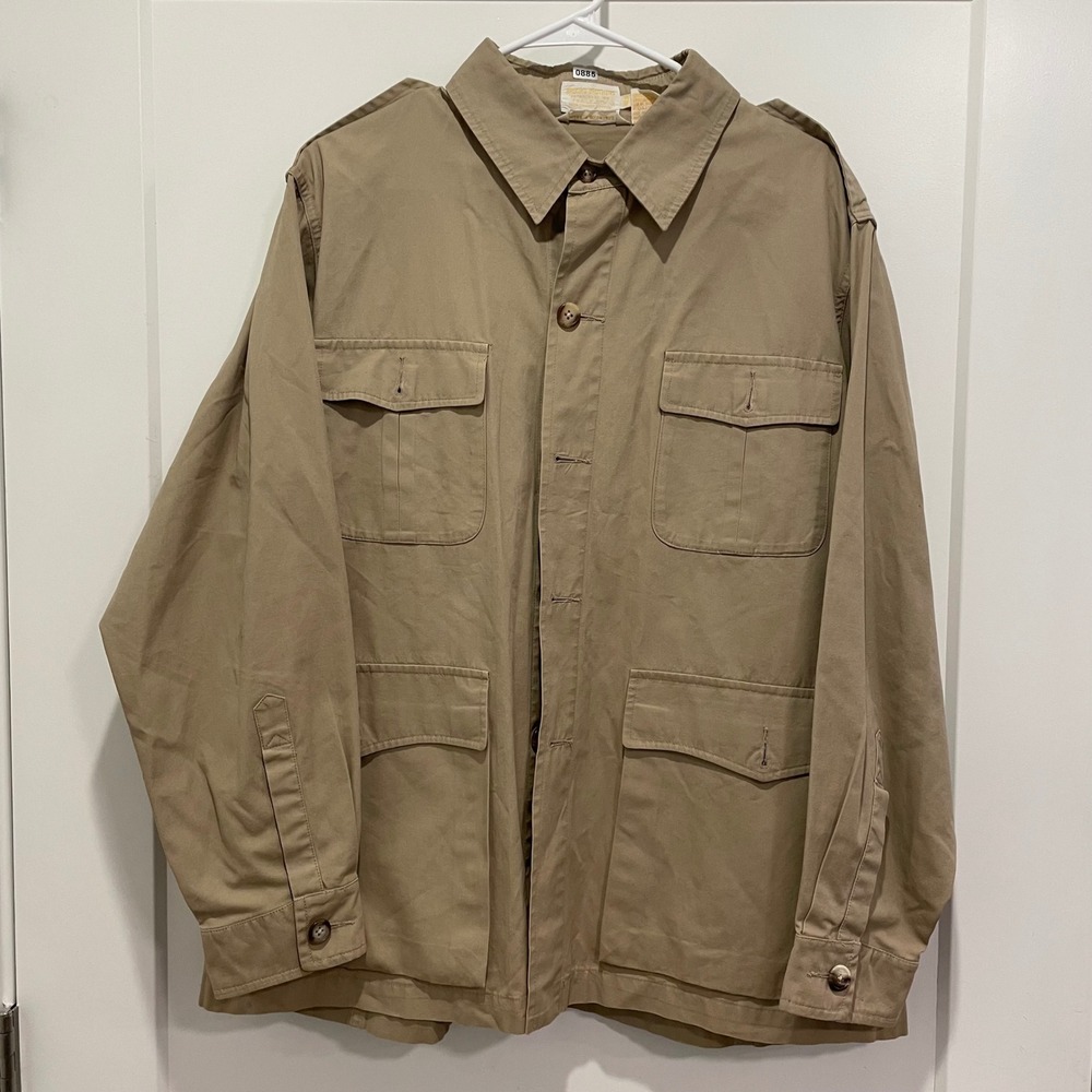 Brooks Brothers Vintage Trailcloth Safari Jacket 42S Khaki Tan Cotton Field Coat